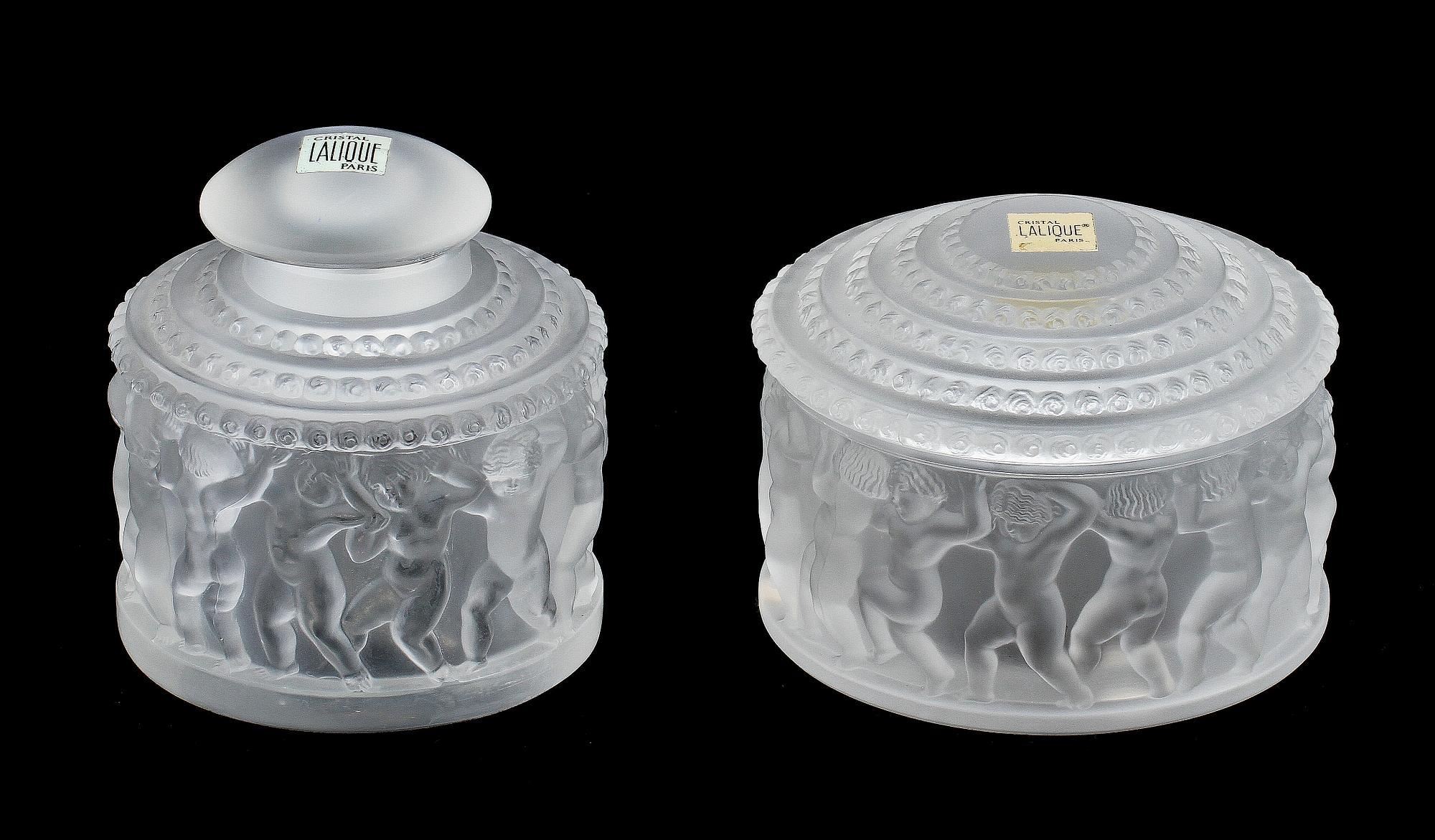 LOCKASK samt FLAKONG, glas, Lalique, sign "Lalique France".