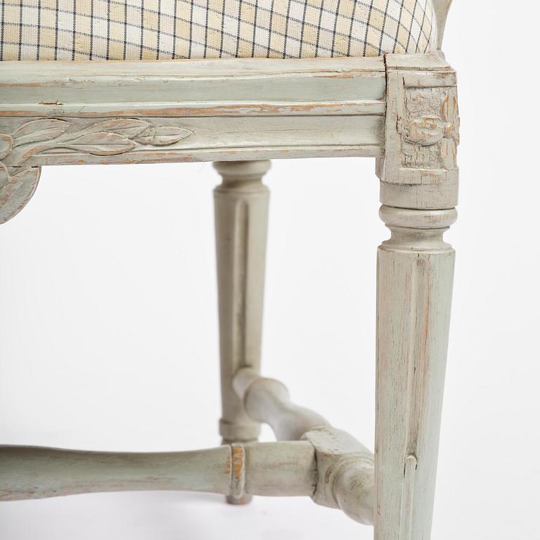 A pair of Gustavian open armchairs, Stockholm, late 18th century.