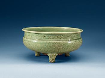 1265. A large celadon tripod censer, Ming dynasty (1368-1644).