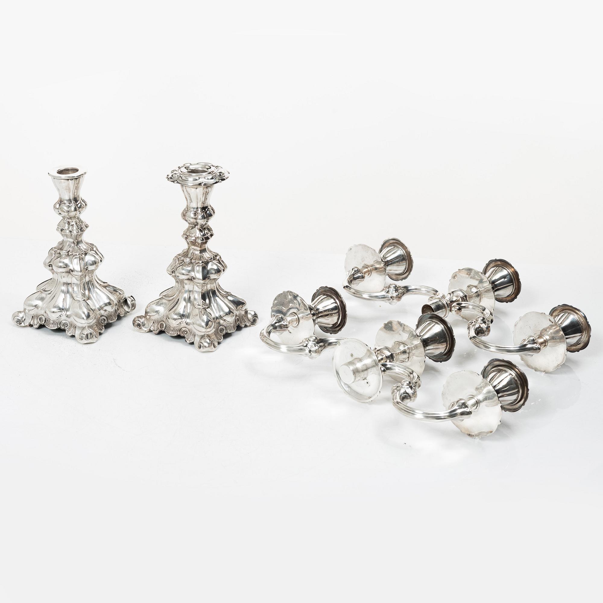 A pair of silver candelabra, Baroque style, Swedish import mark, 20th century.
