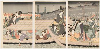 JAPANILAINEN PUUPIIRROS, triptyykki, myöhempi painos, 1900-luvun ensimmäinen puolisko, sekä kolme painotyötä.
