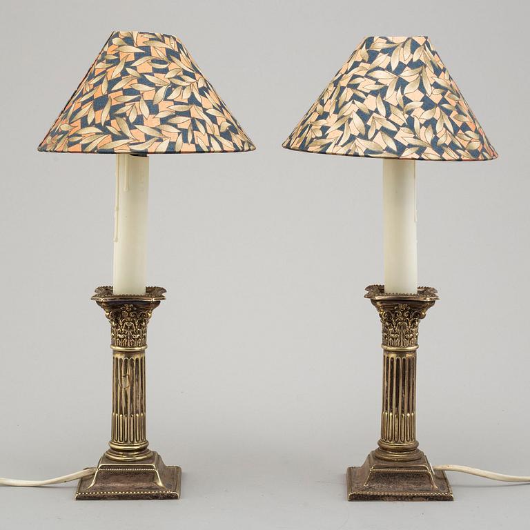 a pair of EPNS table lamps, England early 20th century.