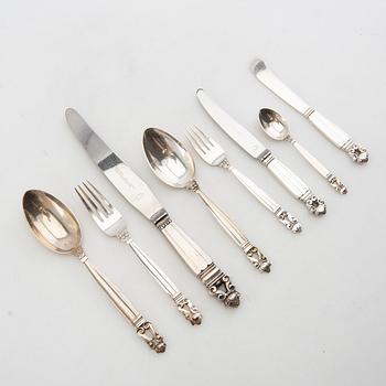 Johan Rohde, bestick 59 dlr "Konge/Achorn" sterlingsilver för Georg Jensen efter 1945.