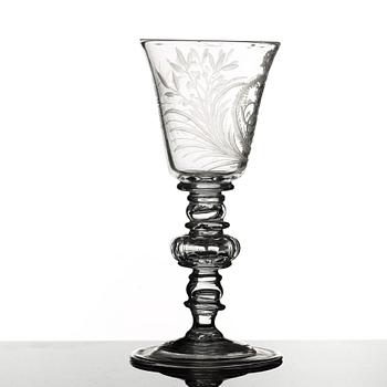 An engraved glass goblet, Kungsholms glasbruk, Sweden, 18th Century.