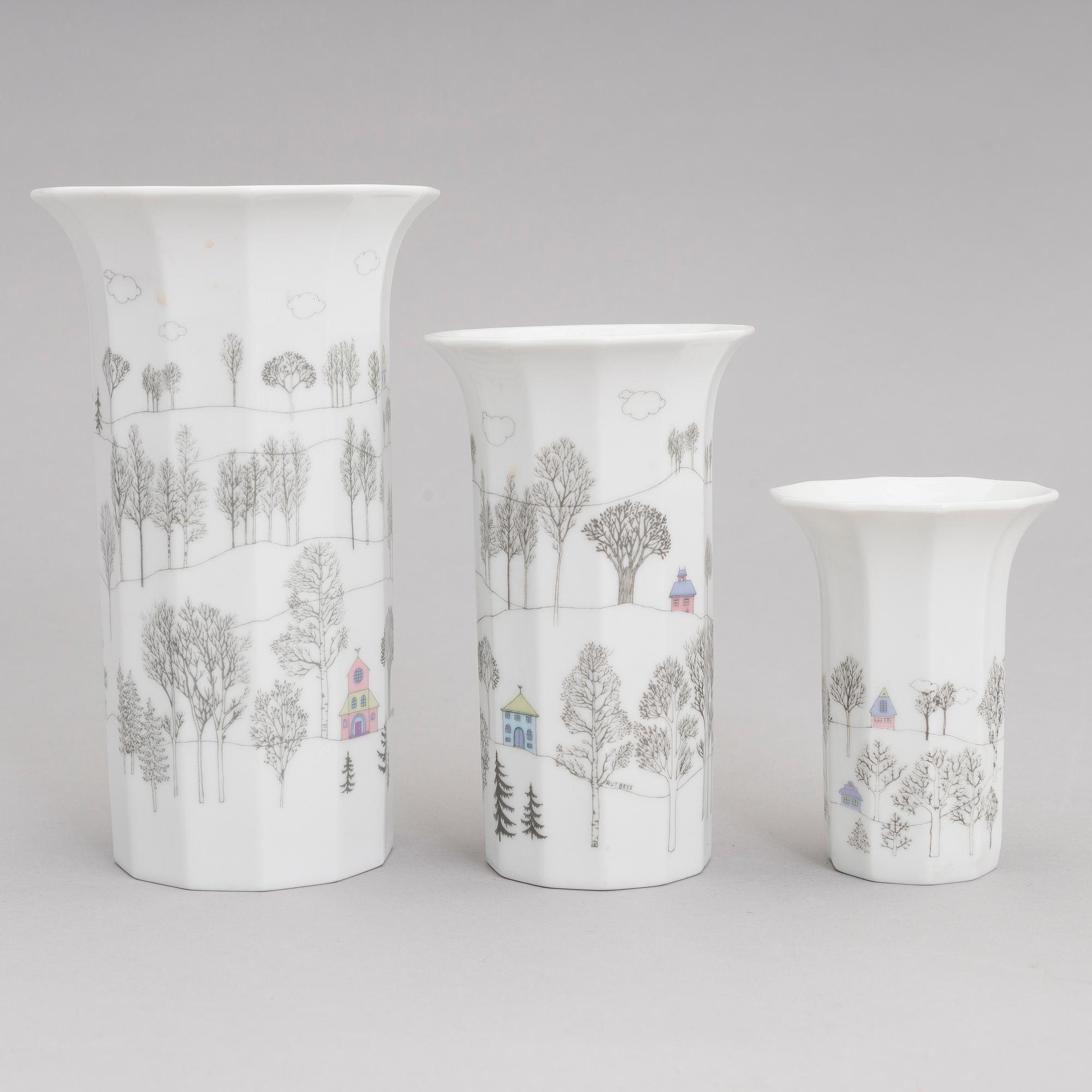 TAPIO WIRKKALA ja RUT BRYK. Posliiniesineitä. 7 osaa. "Winterreise" & "Polygon". Rosenthal. 1900-luvun loppu.