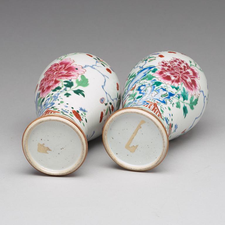 A pair of famille rose vases, Qing dynasty, Qianlong (1736-95).