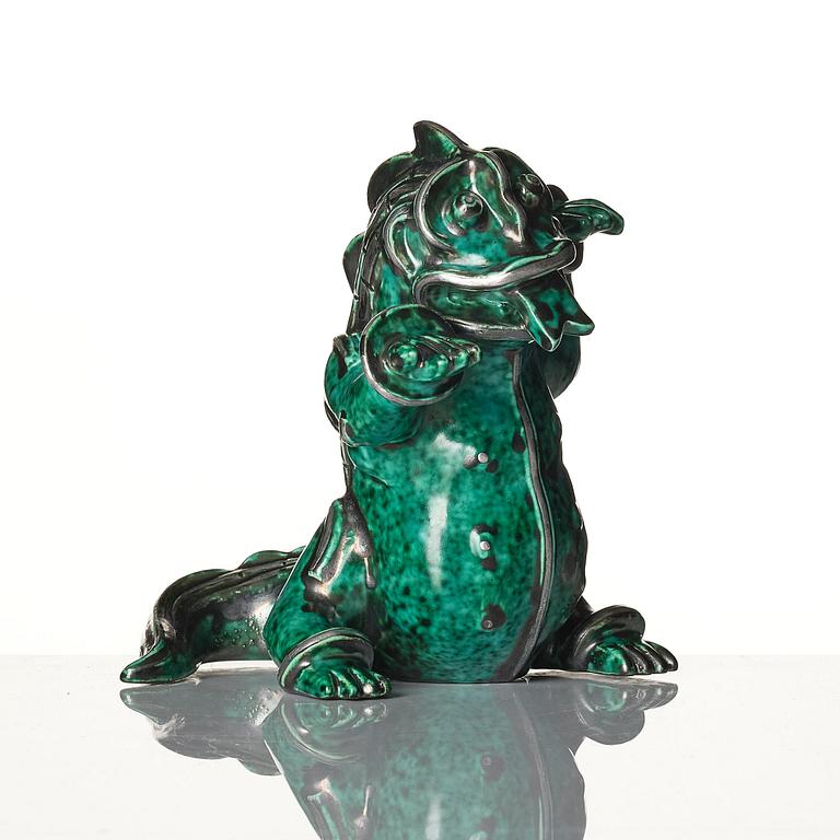Wilhelm Kåge, an "Argenta" stoneware sculpture of a dragon puppy, Gustavsberg, 1940s.