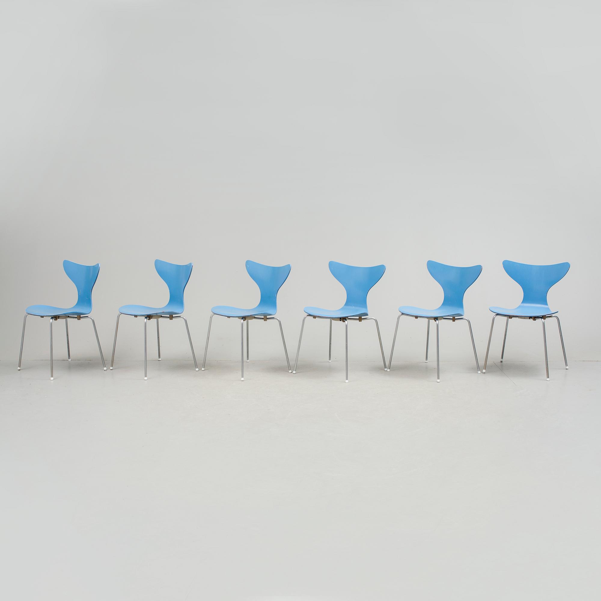 STOLAR, 6 stycken, "Liljan", Arne Jacobsen, 1970-tal.