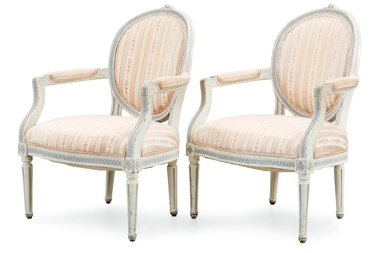 A pair of Gustavian late 18th Century armchairs by E. Öhrmark.