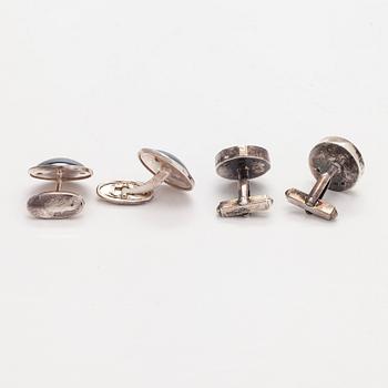 Cufflinks, 2 pairs, silver, copper ore. Tillander, Helsinki, 1971 and 1983.