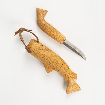 A burr birch knife, unidentified signature.