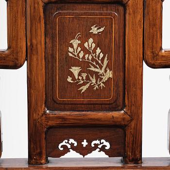 A pair of hardwood armchairs, late Qing dynasty.