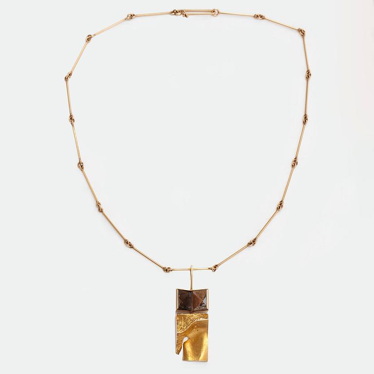 Björn Weckström, Halsband "Narcissos", 14K guld, bergskristall och rökkvarts. Lapponia 1972.