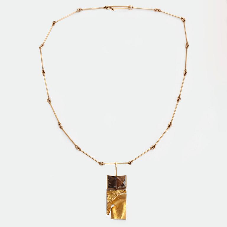 Björn Weckström, A 14K gold 'Narcissos' necklace, with rock crystal and smoky quartz for Lapponia 1972.