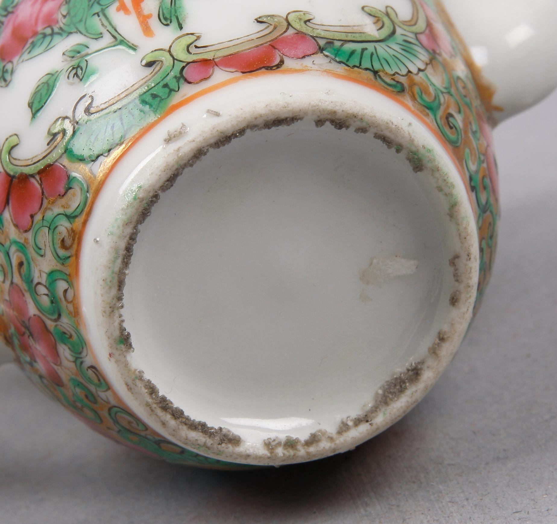 PARTI KINESISKT, 3 delar, brons och porslin. 1800-1900-tal.