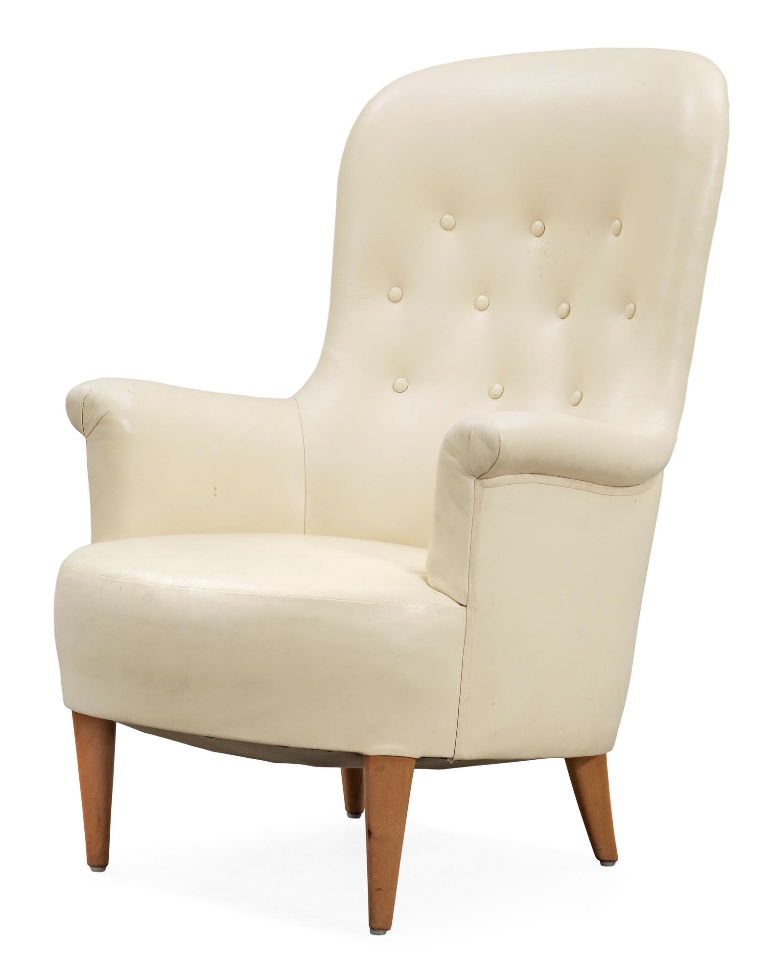 A Carl Malmsten 'Marino' white leather easy chair.