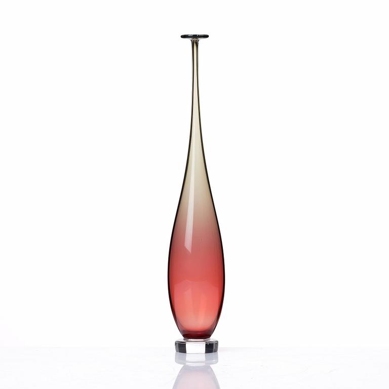 Nils Landberg, a red and green tinted glass vase, Orrefors 1961.