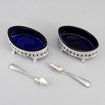 A pair of silver salt cellars, mark of H.