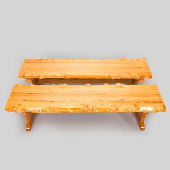 Ruokapöytä ja penkkejä, 2 kpl, 1960/1970-luku.