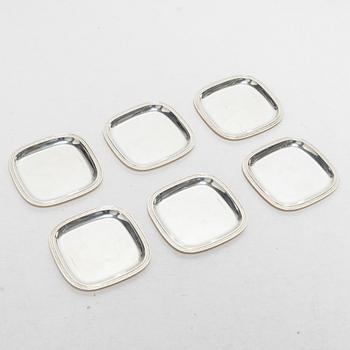 C.G. Hallberg, Coasters / ashtrays, 6 pcs, sterling silver, design by Gustaf Janson, Stockholm 1955-57.
