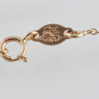 HÄNGE, 18K guld med briljantslipade diamanter och fasettslipade blå safirer ca 0.60 ct. Vikt 4,8 gram.