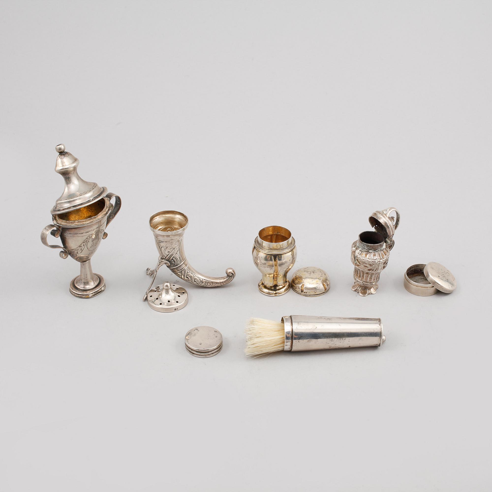 PARTI SILVER, 8 delar, 1800/1900-tal. Total vikt 190 gram.