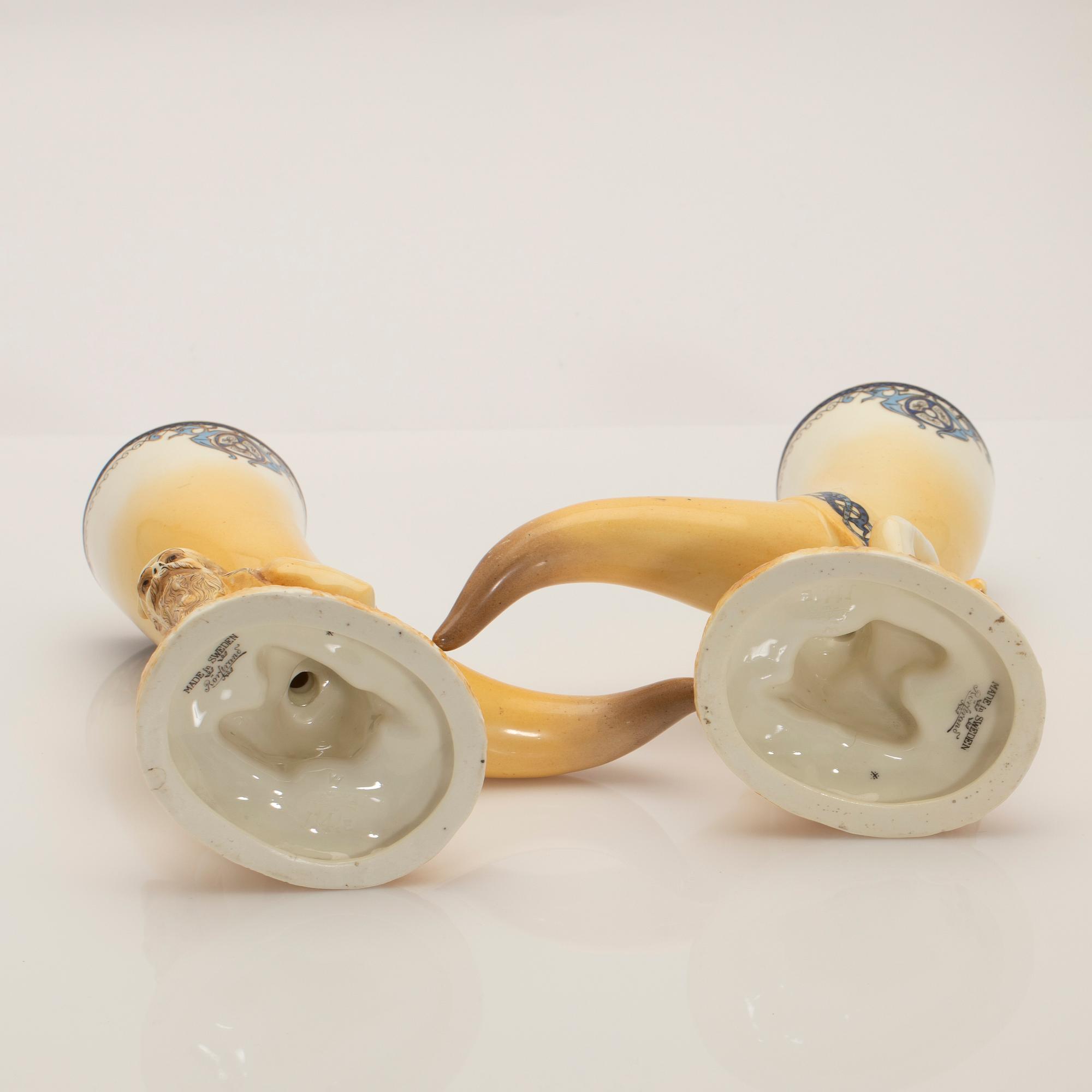 Drinking horns, a pair, porcelain, Rörstrand, circa 1900.