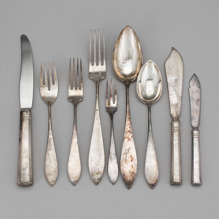 A 54 piece silver cutlery set, Poland 1920/30s. Total weight 3380 g.