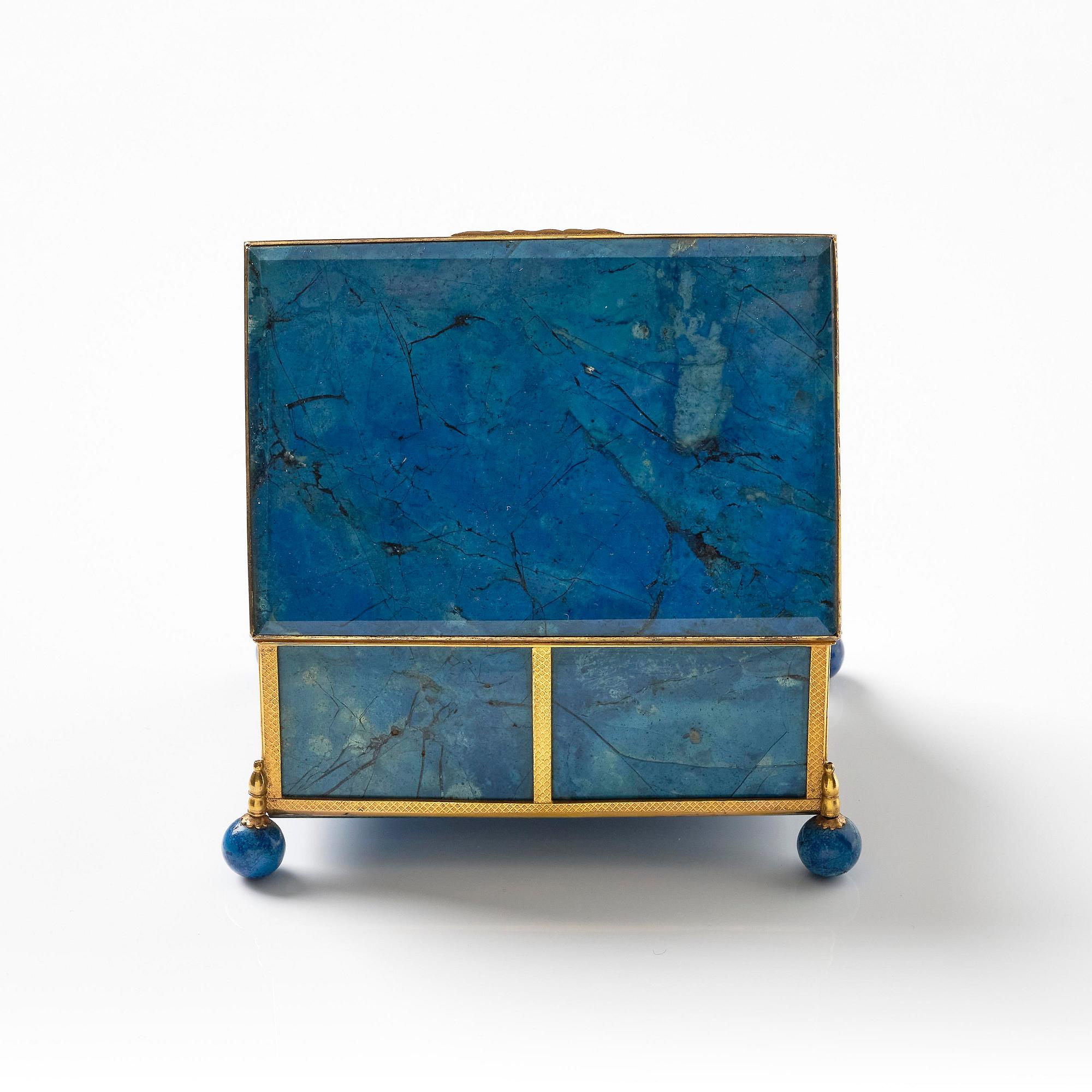 A presumably French lapis lazuli and gilt metal box, late 19th century.