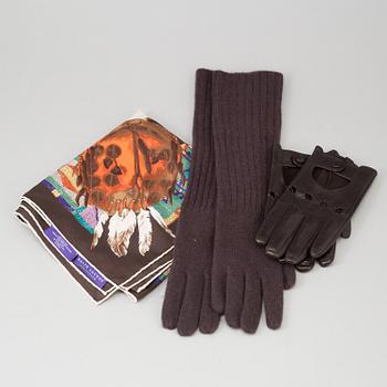 Two pair of GLOVES and a Scarf, by Ralph Lauren.