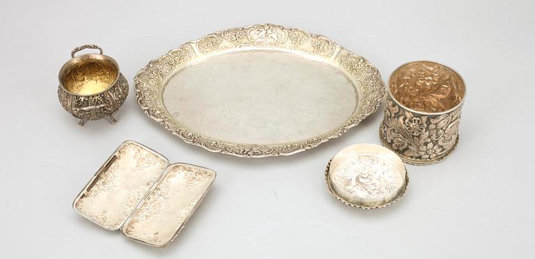 PARTI SILVER, 4 delar, Birmingham, England 1800-talets slut, samt Tyskland. Vikt 530 g.