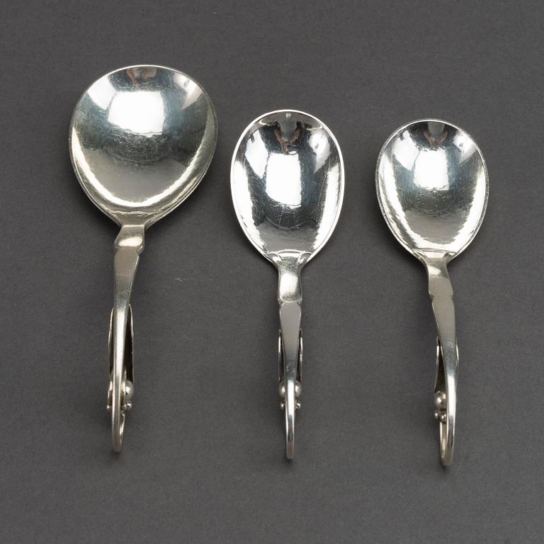 A Danish 20th century sterling 7 pcs serving kit, mark of G Jensen Copenhagen first half of the 20th century.