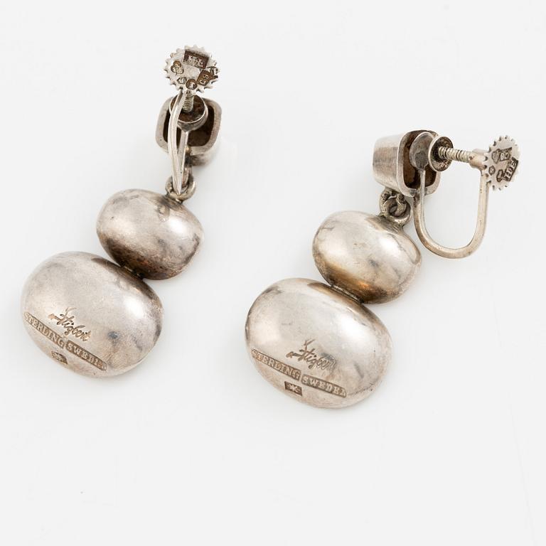 Jewellery set, earrings and bracelet, silver, Sigurd Persson for Stigbert, Engelbert. Stockholm 1954 and 1957.