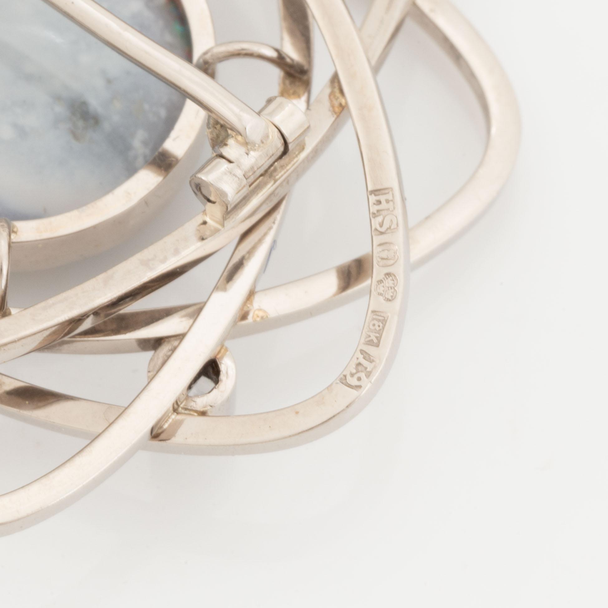 Brooch, Strömdahls, with opal and faceted white stones.
