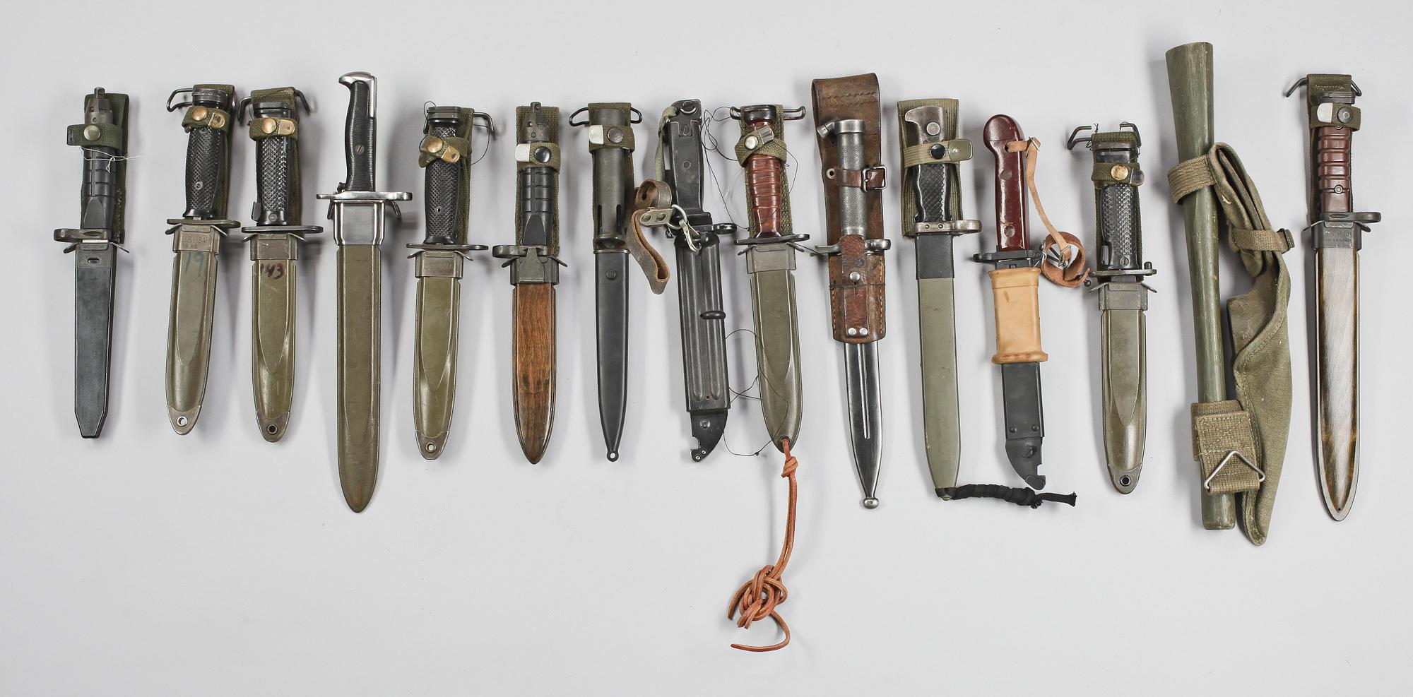 BAJONETTER, 15 st, bl.a. Sverige och USA, 1900-tal.