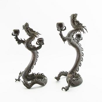 Candelabras, a pair, Meiji Japan, turn of the 20th century.