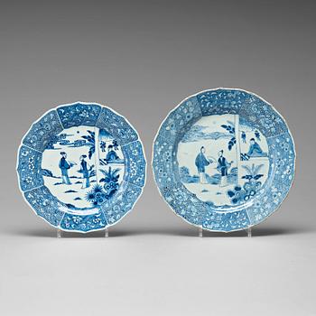 742. A set of six blue and white dishes, Qing dynasty, 18th century.