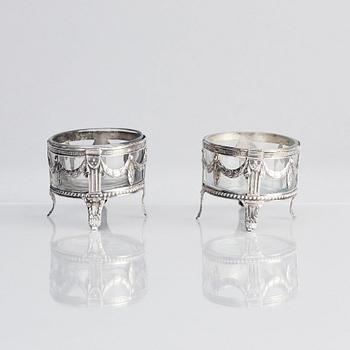 A pair of Swedish Gustavian silver salt cellars, marks of Nils Rundström, Stockholm 1786.