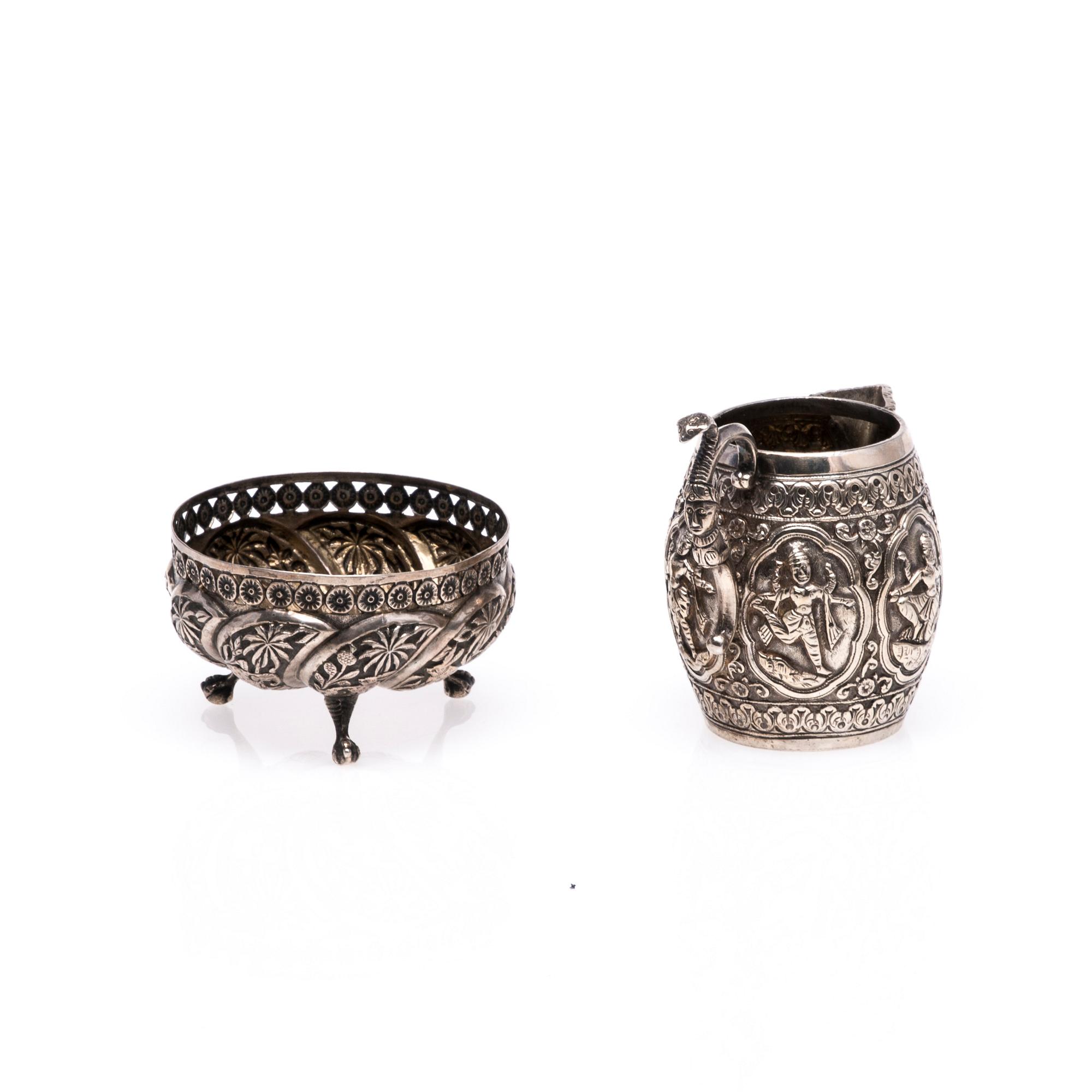 SOCKERSKÅL OCH GRÄDDSNÄCKA, silver, ostämplat, Indien, 1900-talets mitt, vikt 217 g.