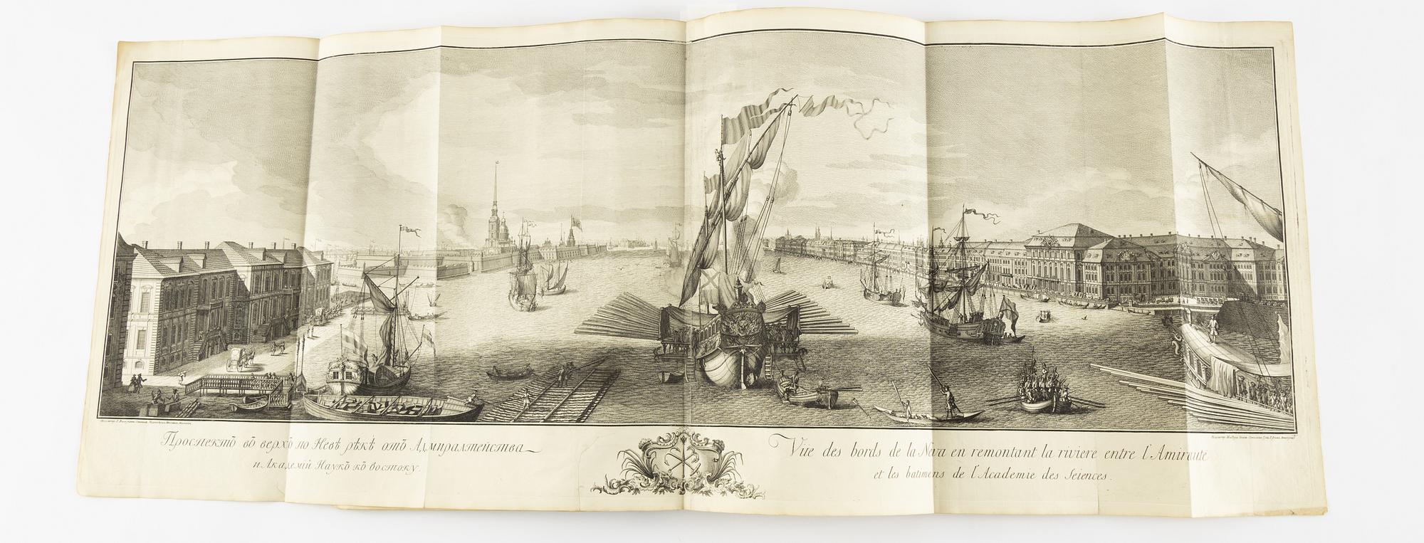 The rare Makhaev wall map of St. Petersburg, with other views and maps, 1753, 1741 and 1739.