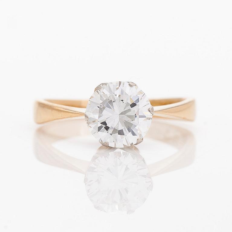 Sormus, 18K kultaa, briljanttihiottu timantti noin 1.75 ct, Westerback, Helsinki 1930.