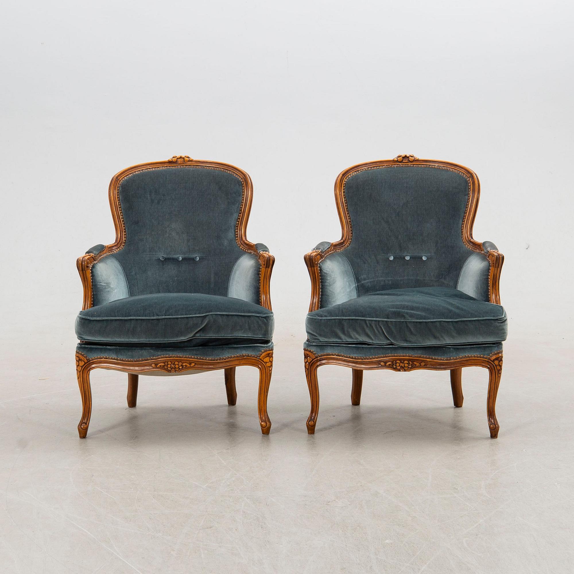 Fåtöljer ett par Louis XV-stil 1900-talets mitt.