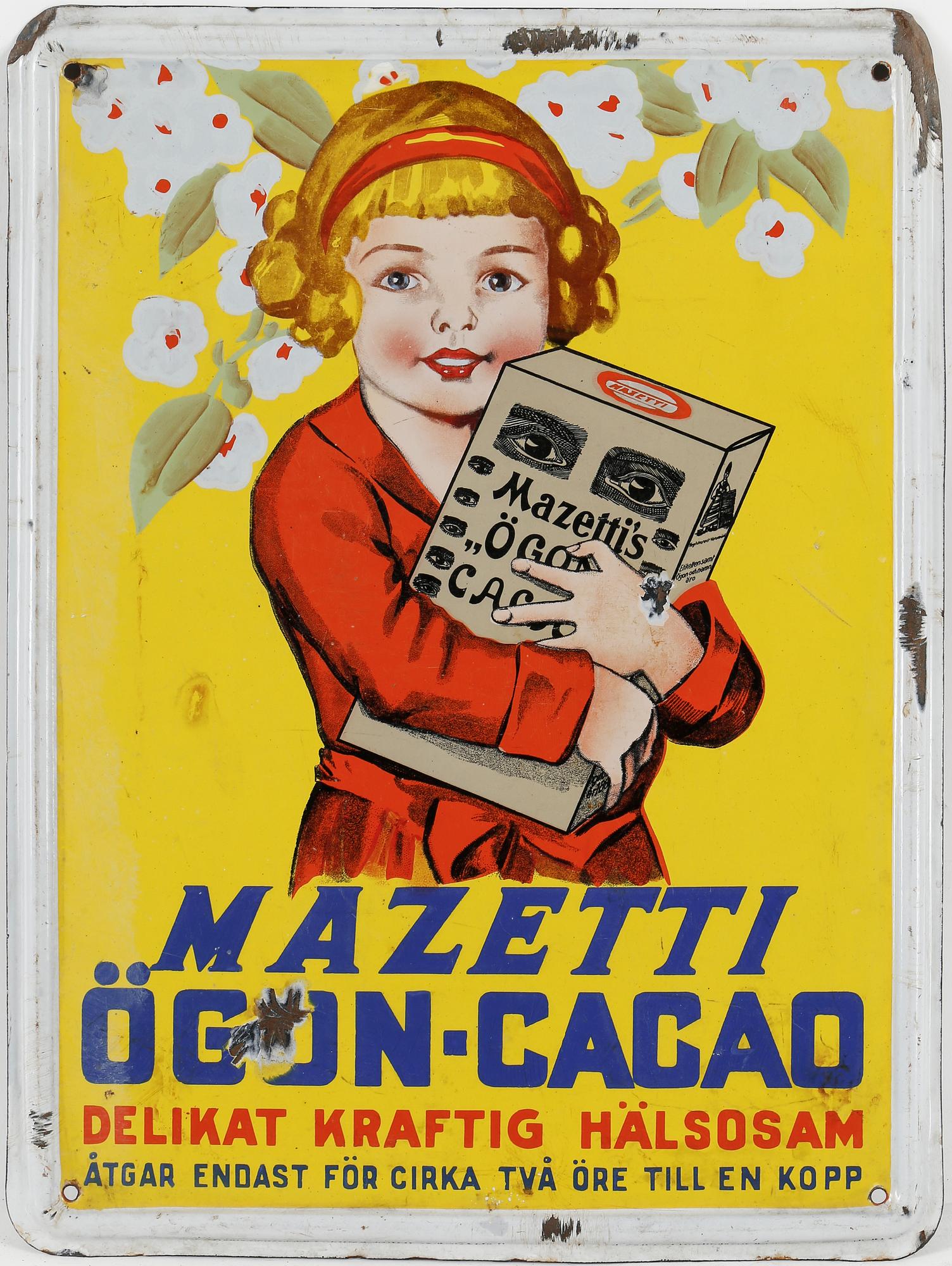 EMALJSKYLT, "MAZETTI ÖGON-CACAO", 1900-talets första hälft.