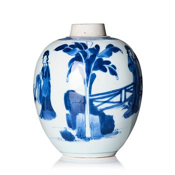 1118. A blue and white tea caddy, Qing dynasty, Kangxi (1662-1722).