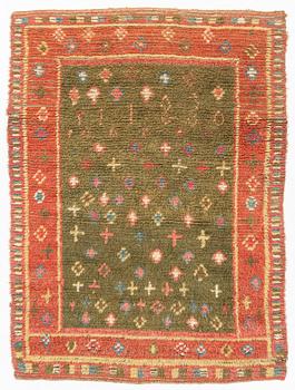 Täcke, rya, ca 195 x 142 cm, daterad 1830.