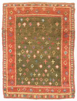 A finish knotted pile bed cover, ca  195 x 142 cm, dated 1830.