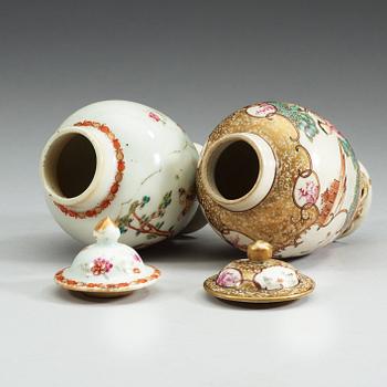 A set of two famille rose tea caddys, Qing dynasty Qianlong (1736-95).