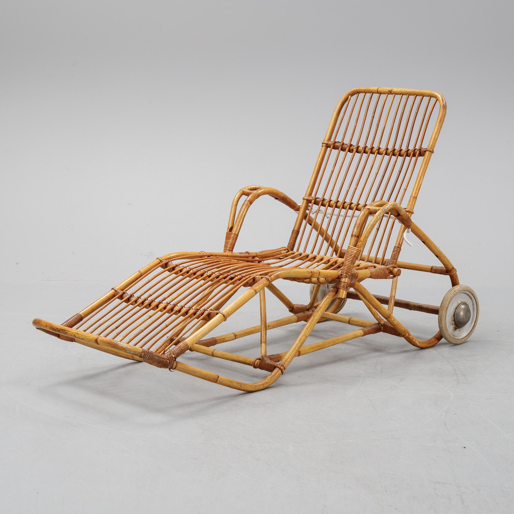 A rattan lounge chair.