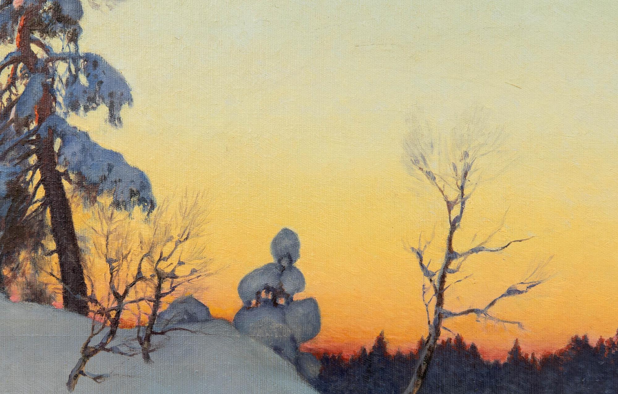 Axel Borg, Winter landscape with a moose family.