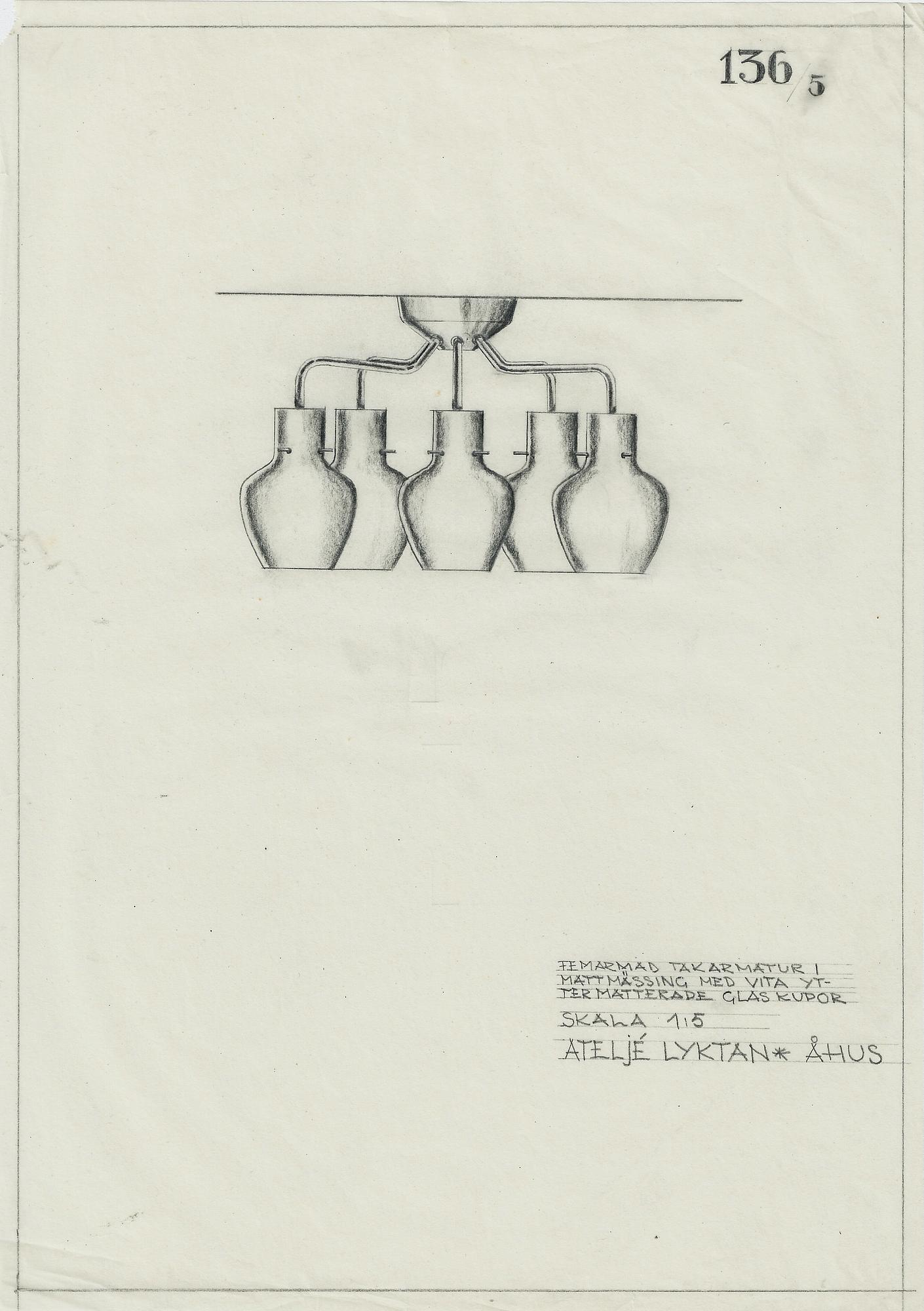 Hans Bergström, a ceiling lamp model 136/5, ateljé Lyktan, Åhus, 1940s.